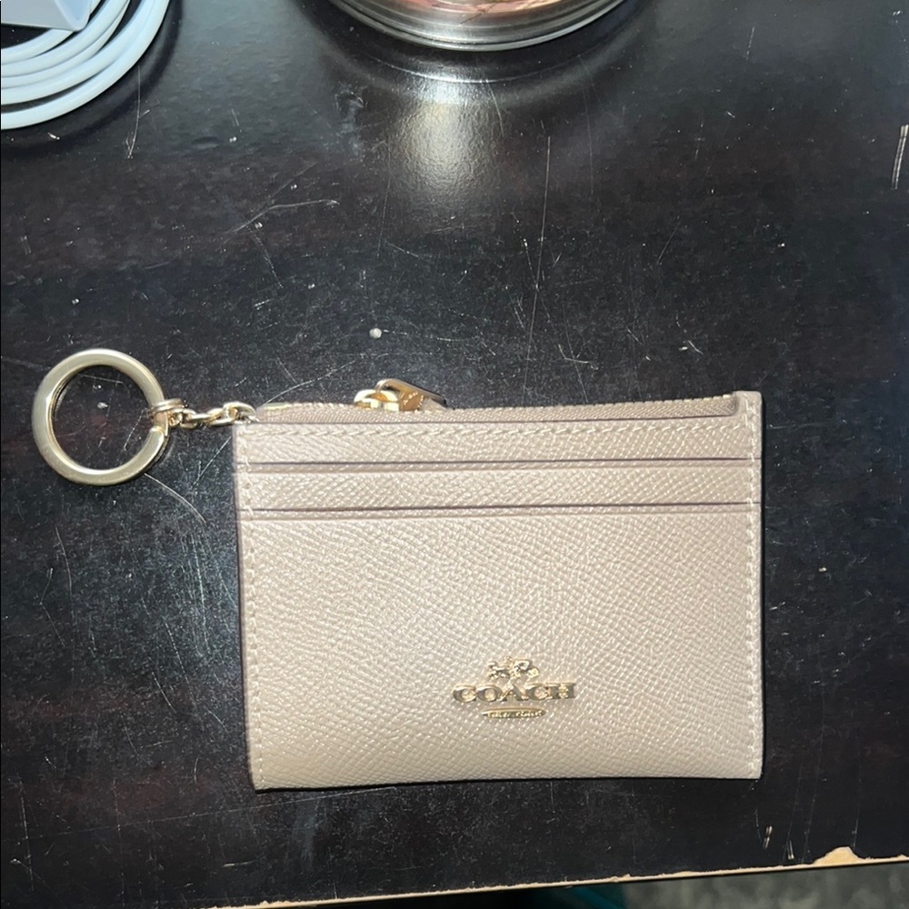 Coach Beige Card Holder Keychain